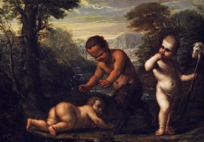 Boy with Blindfold Playing with Two Children by Unbekannt Unbekannt